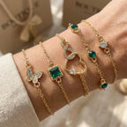 Hollow Heart Green Crystal Bracelet Set