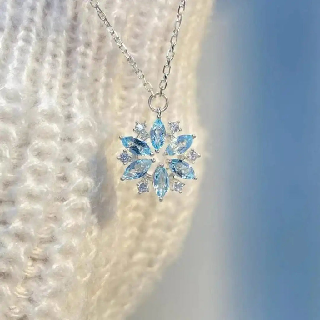 Blue Snowflake Flower Pendant Necklace