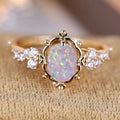 White Fire Opal Oval Stone Flower Ring