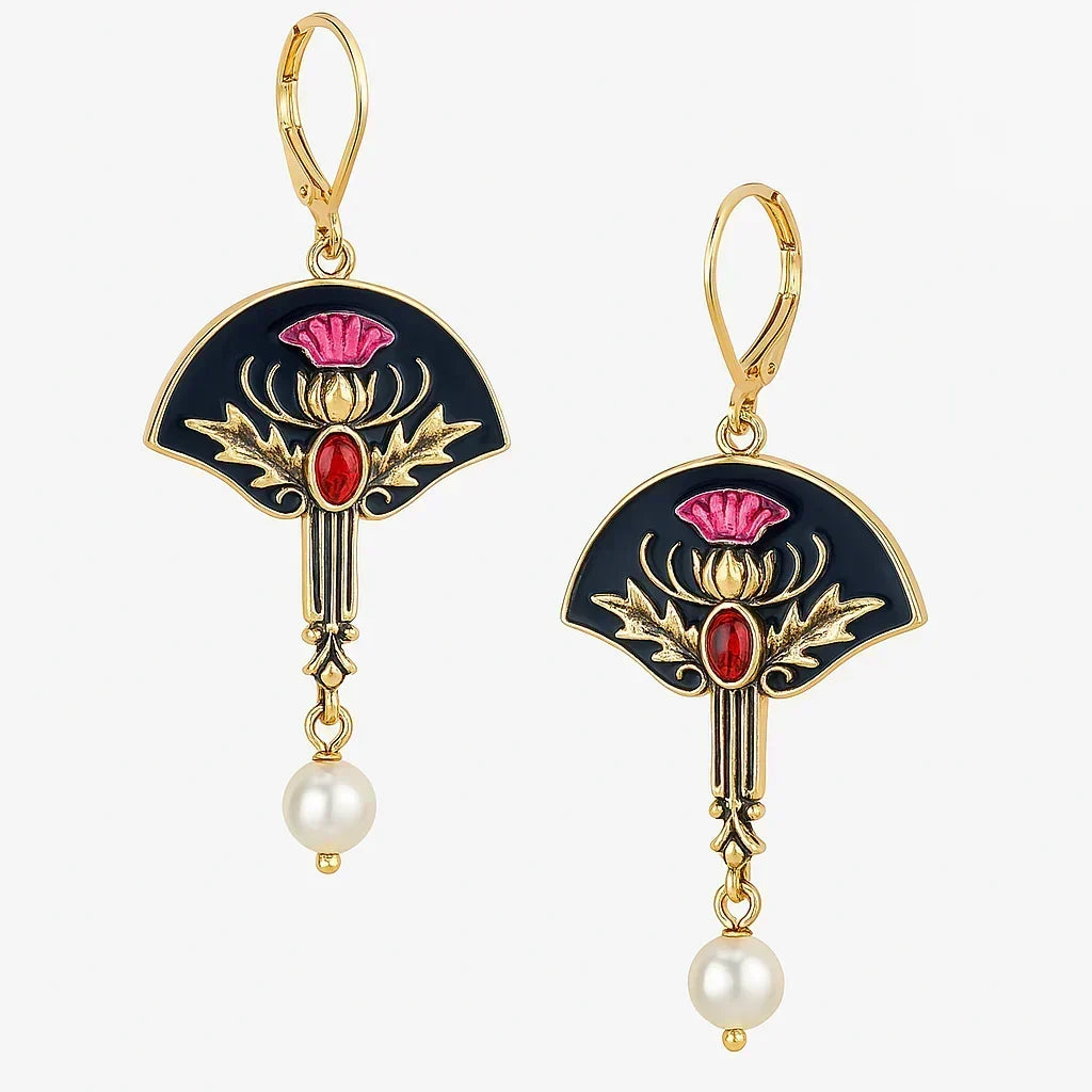 Boho Earrings with Pearls and Red Crystal