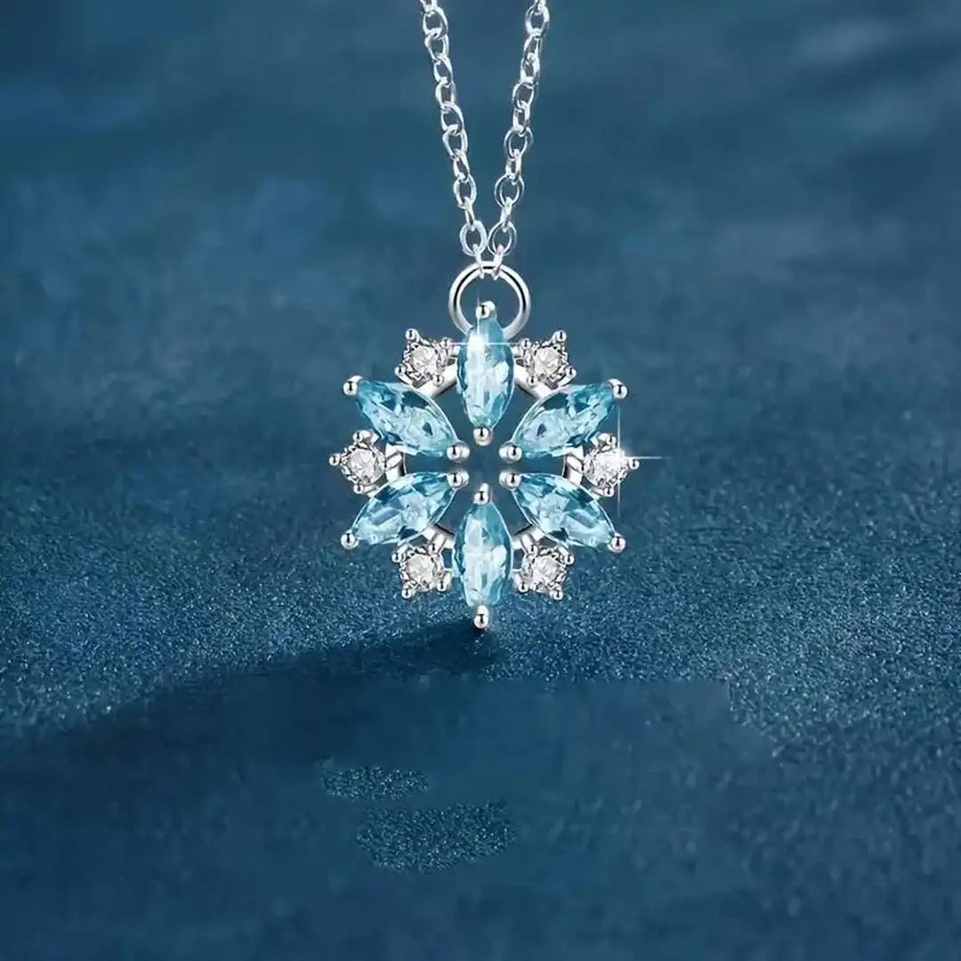 Blue Snowflake Flower Pendant Necklace